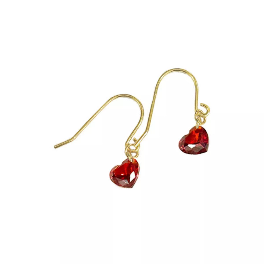 Zircon Heart Drop Earrings Red / One Size Apparel and Accessories