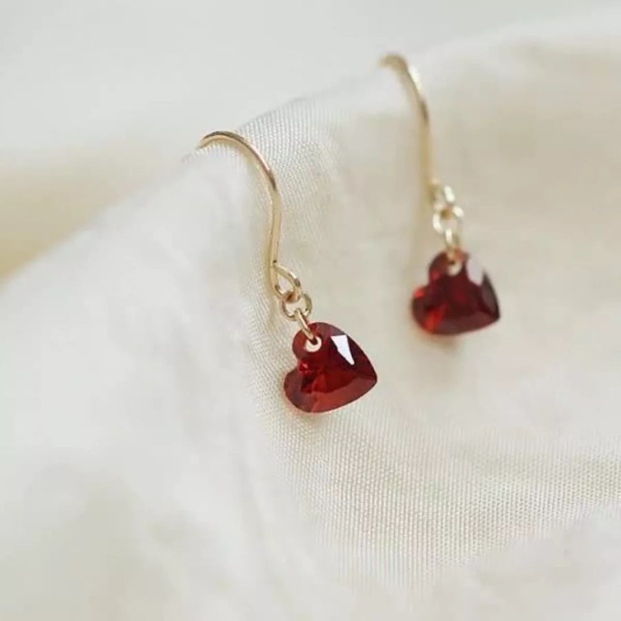 Zircon Heart Drop Earrings Red / One Size Apparel and Accessories