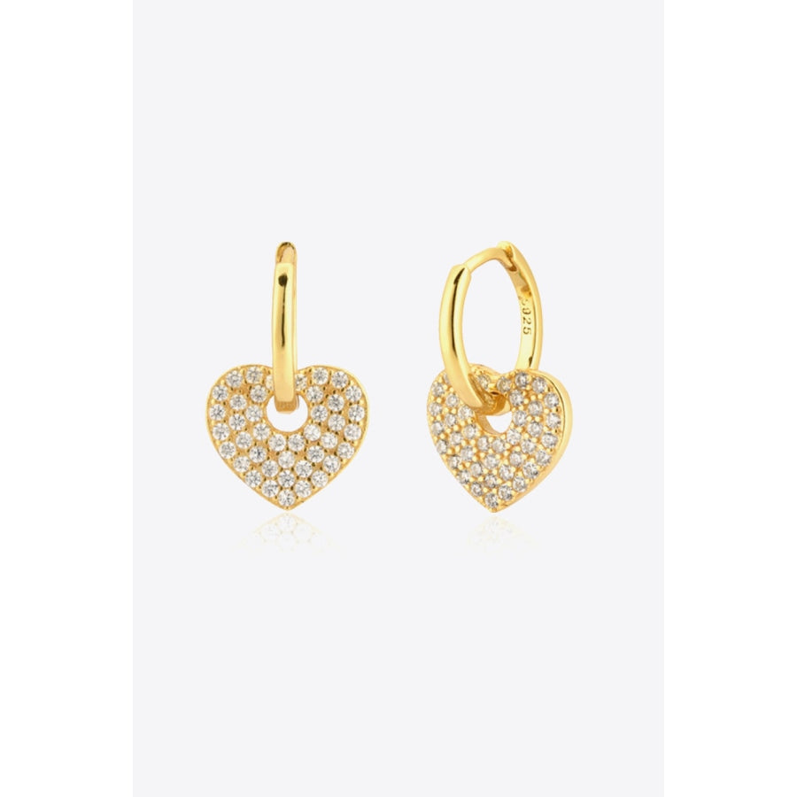 Zircon Heart Drop Huggie Earrings Gold / One Size