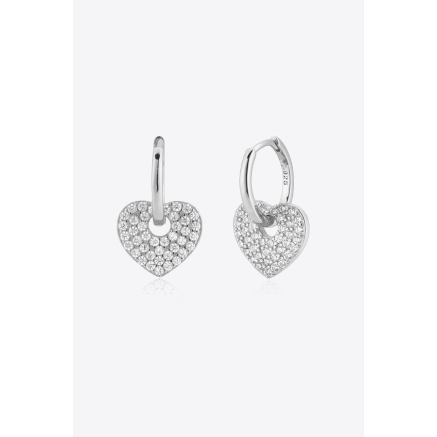 Zircon Heart Drop Huggie Earrings Silver / One Size