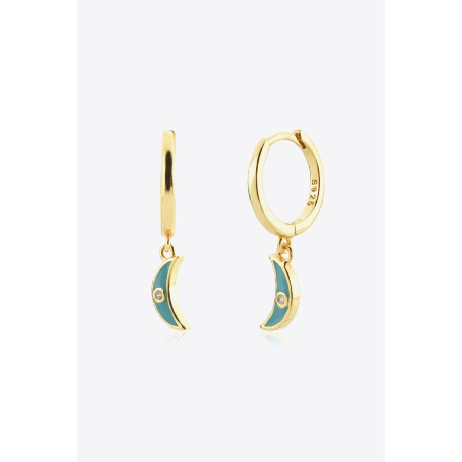 Zircon Moon Drop Huggie Earrings Sky Blue / One Size