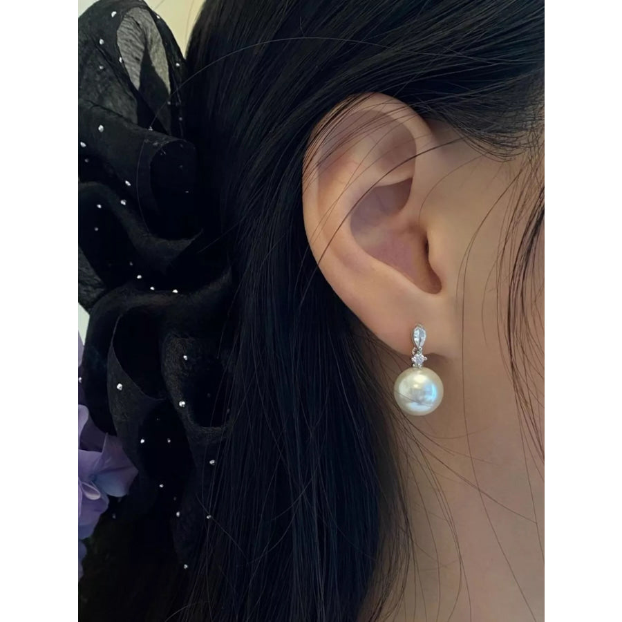Zircon Pearl Drop Earrings Silver / One Size Apparel and Accessories