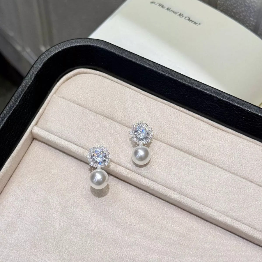 Zircon Pearl Drop Earrings Silver / One Size Apparel and Accessories