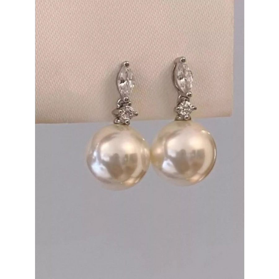 Zircon Pearl Drop Earrings Silver / One Size Apparel and Accessories