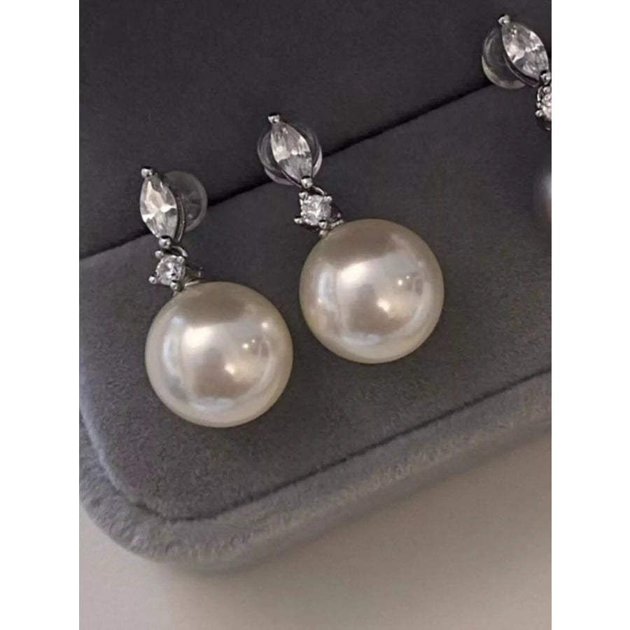 Zircon Pearl Drop Earrings Silver / One Size Apparel and Accessories
