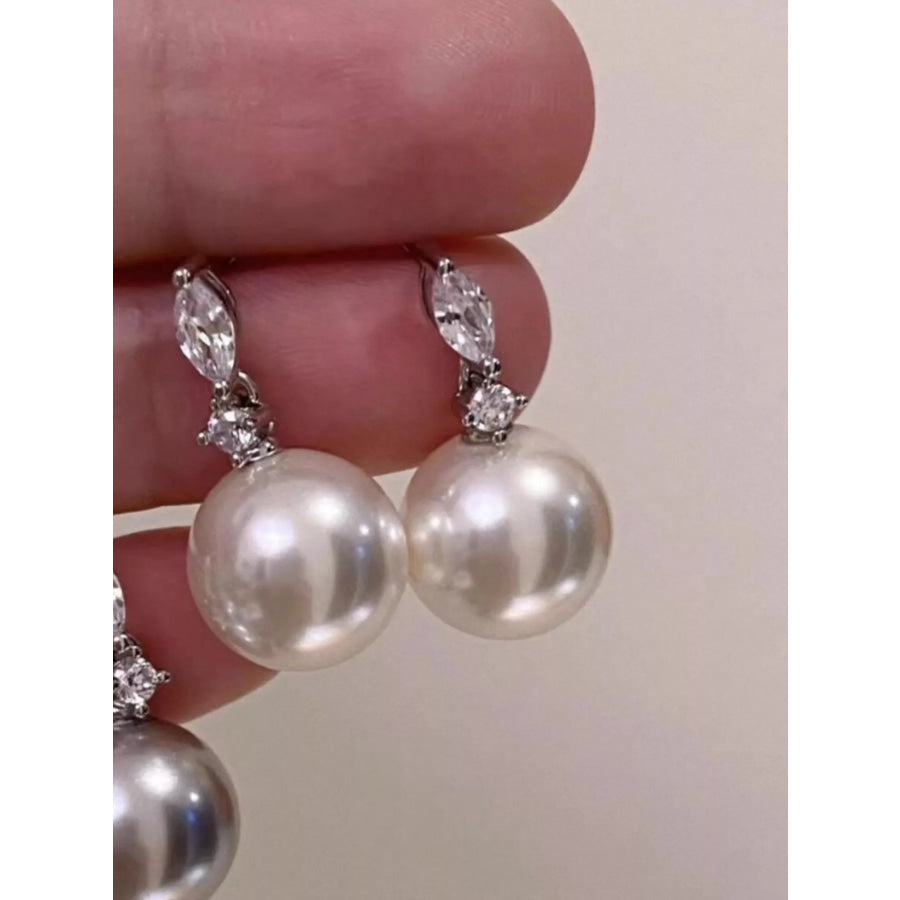 Zircon Pearl Drop Earrings Silver / One Size Apparel and Accessories