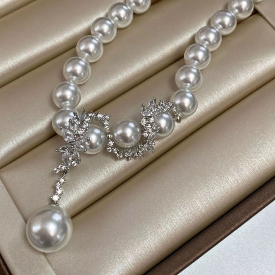 Zircon Pearl Necklace White / One Size Apparel and Accessories