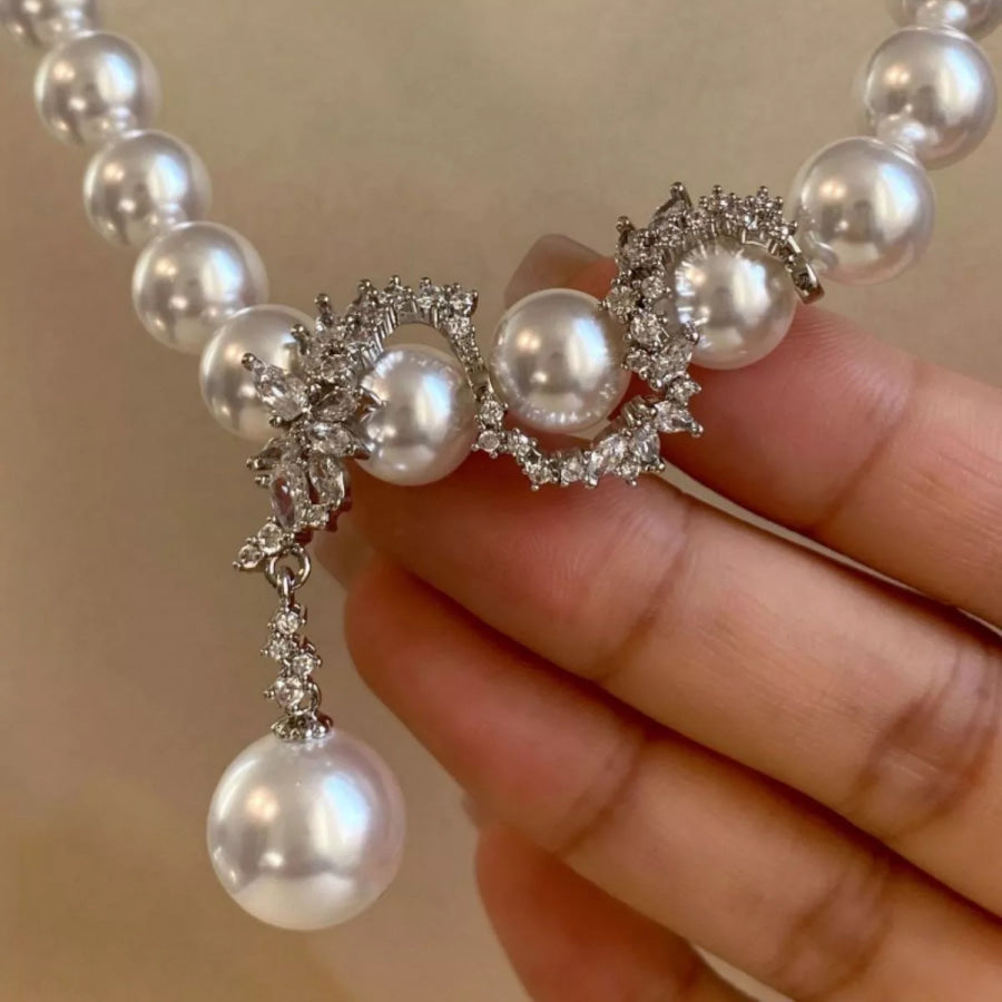 Zircon Pearl Necklace White / One Size Apparel and Accessories