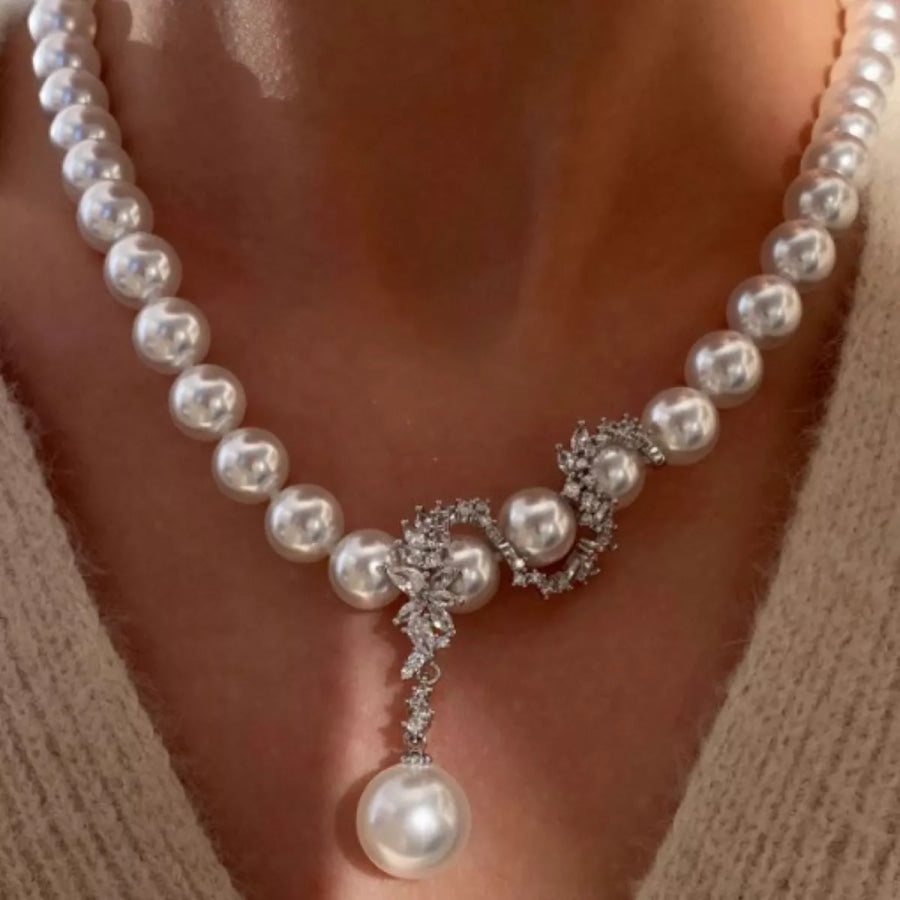 Zircon Pearl Necklace White / One Size Apparel and Accessories
