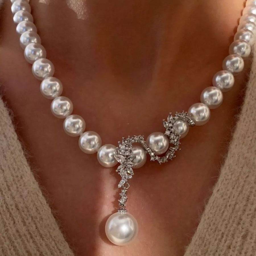 Zircon Pearl Necklace White / One Size Apparel and Accessories