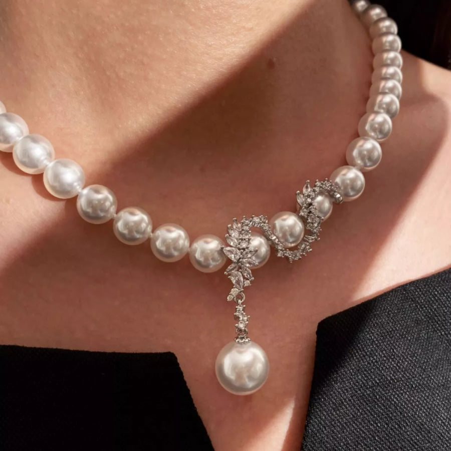 Zircon Pearl Necklace White / One Size Apparel and Accessories