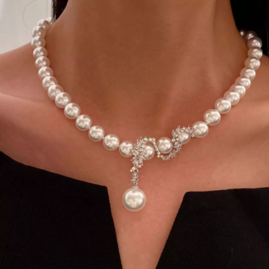 Zircon Pearl Necklace White / One Size Apparel and Accessories