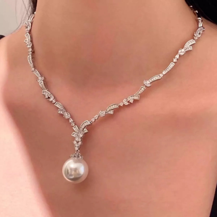 Zircon Pearl Pendant Necklace Silver / One Size Apparel and Accessories