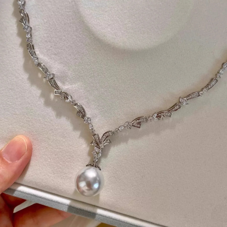 Zircon Pearl Pendant Necklace Silver / One Size Apparel and Accessories