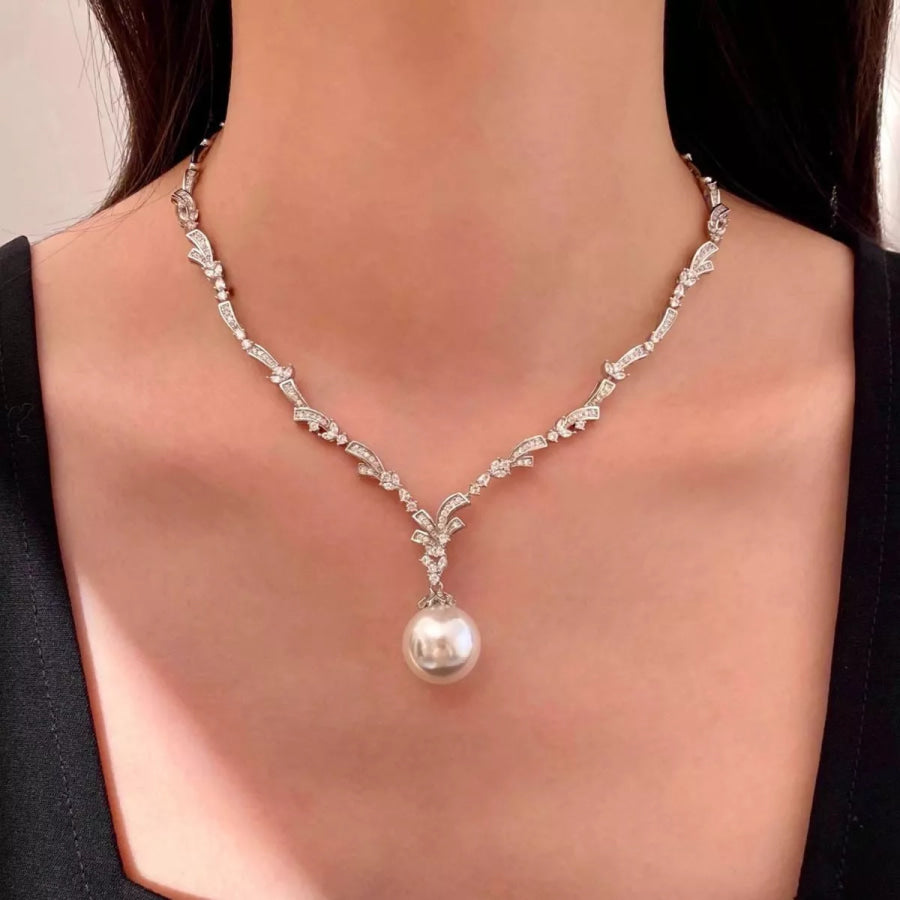 Zircon Pearl Pendant Necklace Silver / One Size Apparel and Accessories