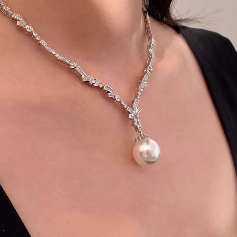 Zircon Pearl Pendant Necklace Silver / One Size Apparel and Accessories