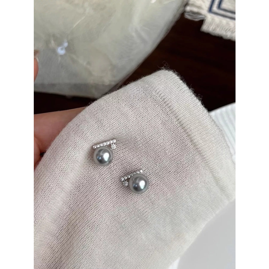 Zircon Pearl Stud Earrings Light Gray / One Size Apparel and Accessories
