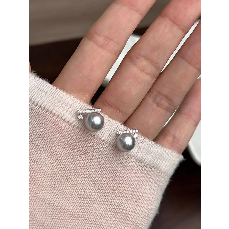 Zircon Pearl Stud Earrings Light Gray / One Size Apparel and Accessories