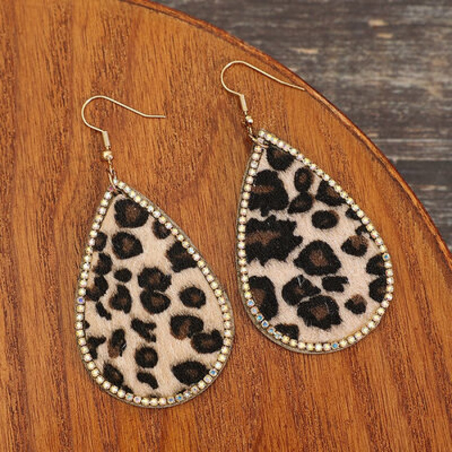 Zircon PU Leopard Teardrop Earrings Leopard / One Size Apparel and Accessories