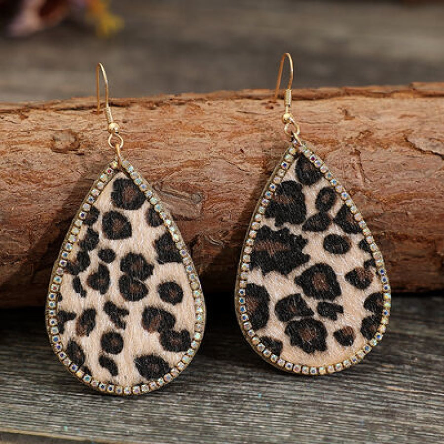 Zircon PU Leopard Teardrop Earrings Leopard / One Size Apparel and Accessories