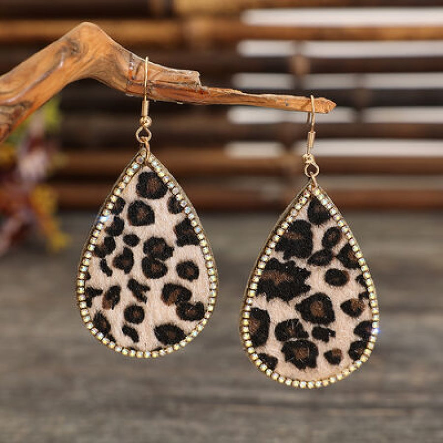 Zircon PU Leopard Teardrop Earrings Leopard / One Size Apparel and Accessories