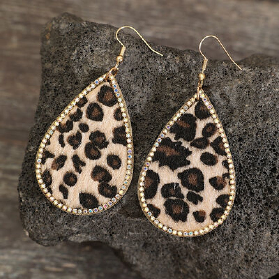 Zircon PU Leopard Teardrop Earrings Leopard / One Size Apparel and Accessories