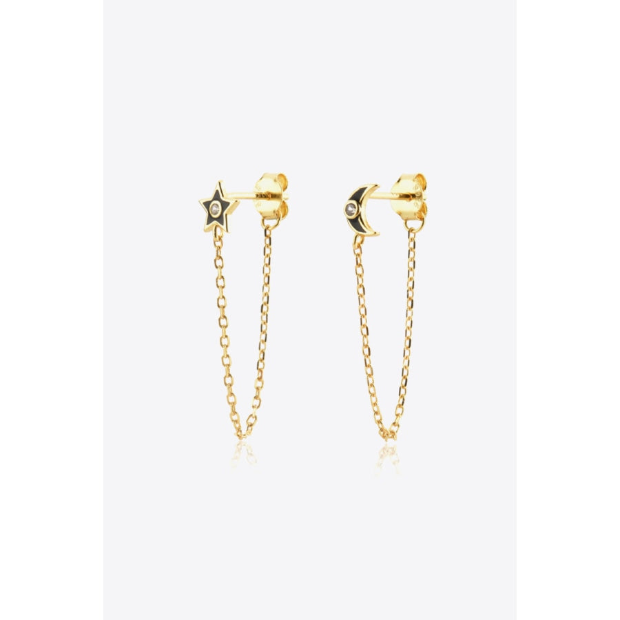 Zircon Star and Moon Mismatched Earrings Gold/Black / One Size