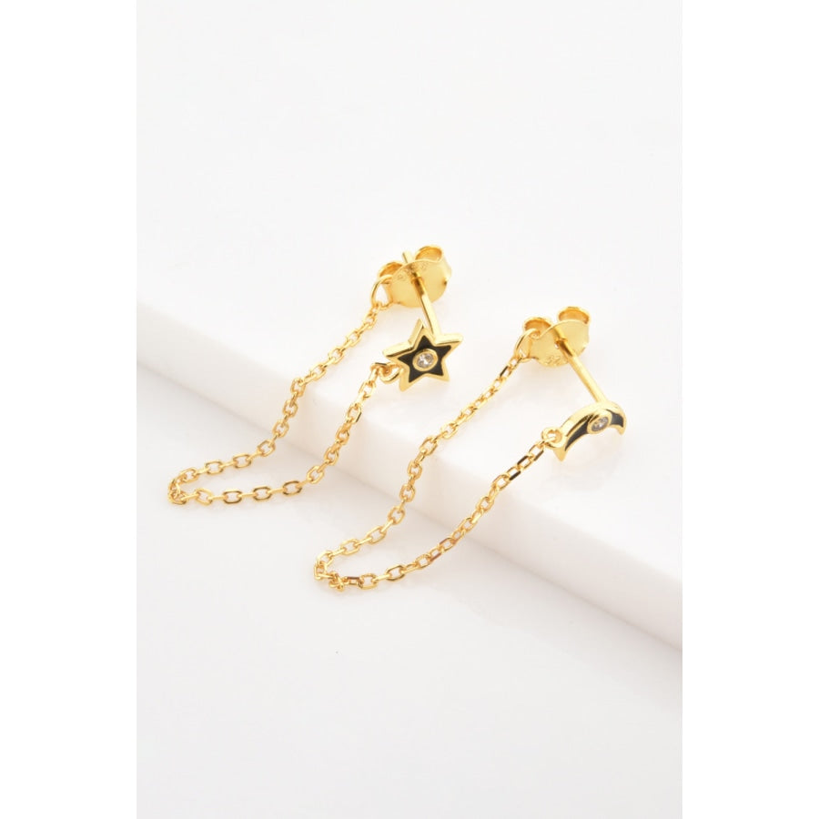 Zircon Star and Moon Mismatched Earrings Gold/Black / One Size