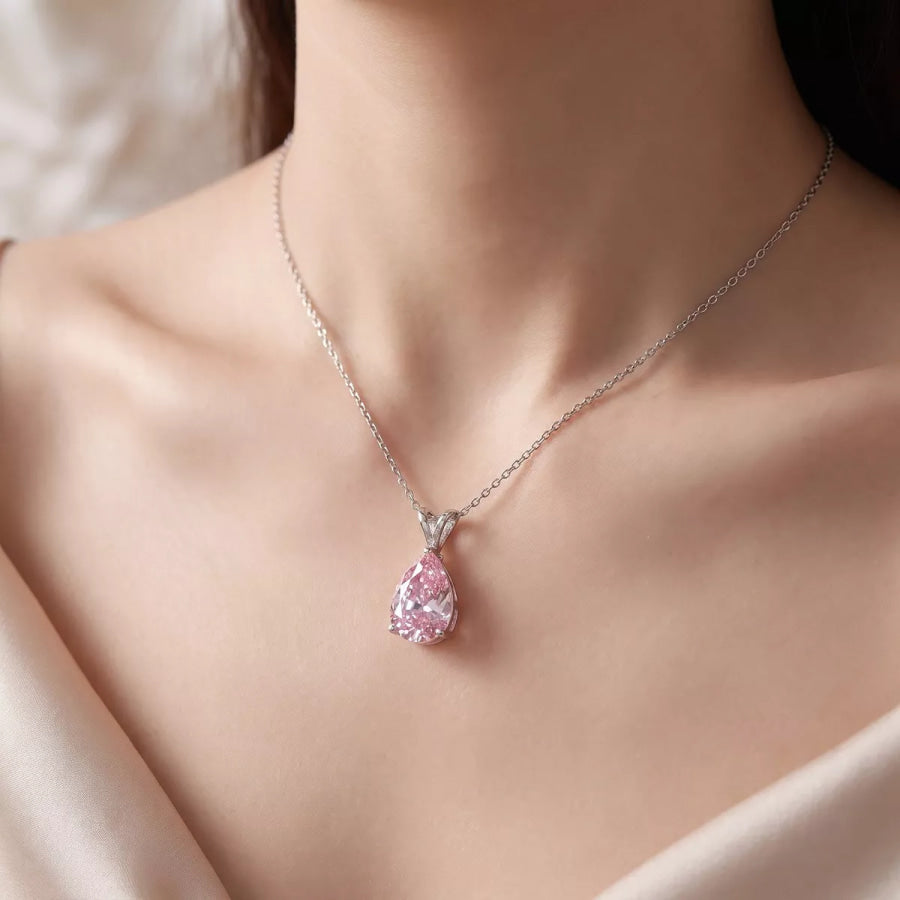 Zircon Teardrop Necklace Blush Pink / onesize Apparel and Accessories