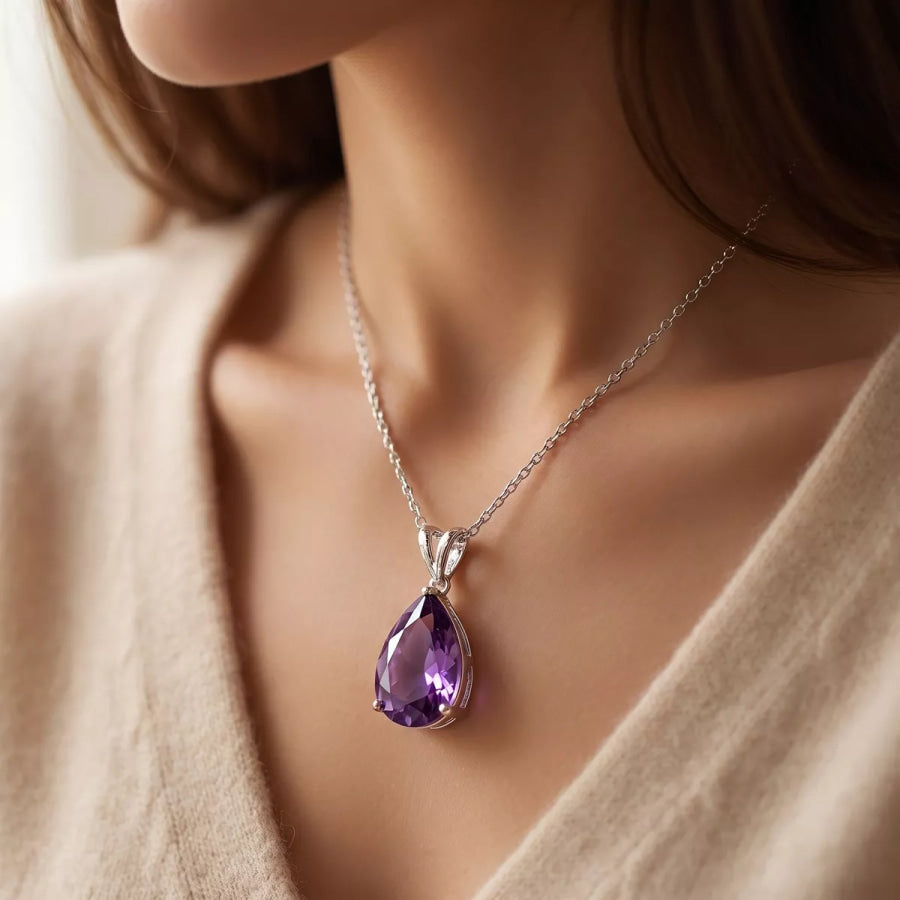 Zircon Teardrop Necklace Heliotrope Purple / onesize Apparel and Accessories