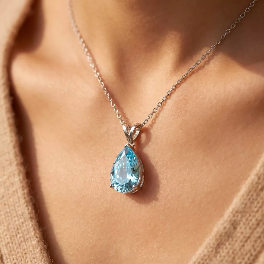 Zircon Teardrop Necklace Pastel Blue / onesize Apparel and Accessories