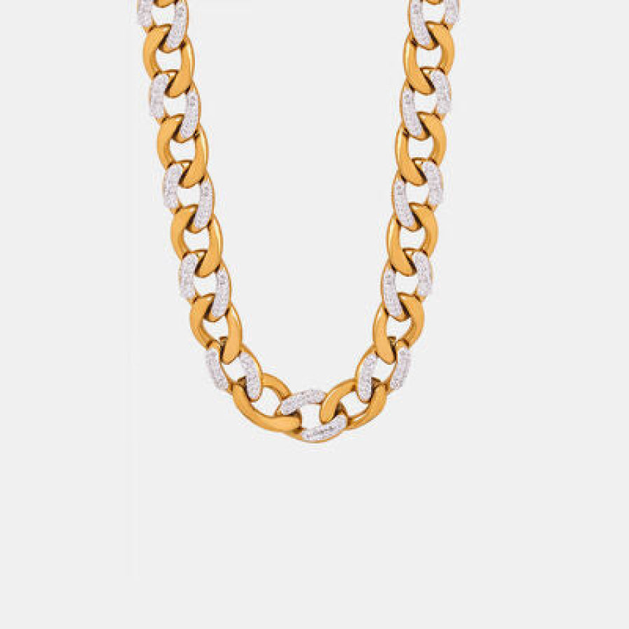Zircon Titanium Steel Chunky Chain Necklace Gold / One Size Apparel and Accessories