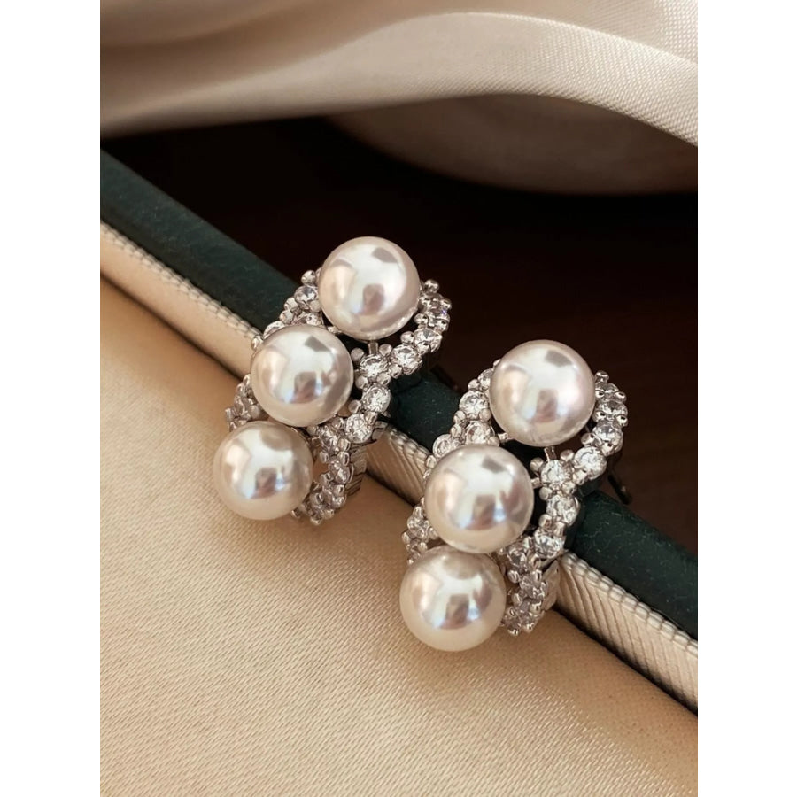 Zircon Triple Pearl Drop Earrings Silver / One Size Apparel and Accessories