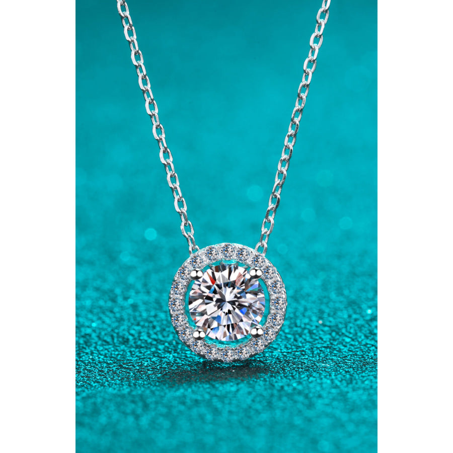 1 Carat Moissanite Round Pendant Chain Necklace Silver / One Size