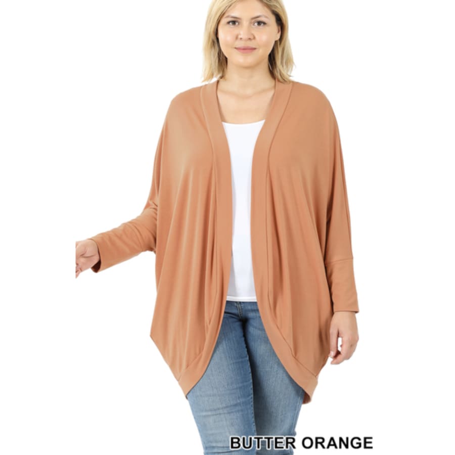 NEW! 3/4 Sleeve Crepe Cocoon Wrap Cardigan 1XL / Butter Orange Coverups