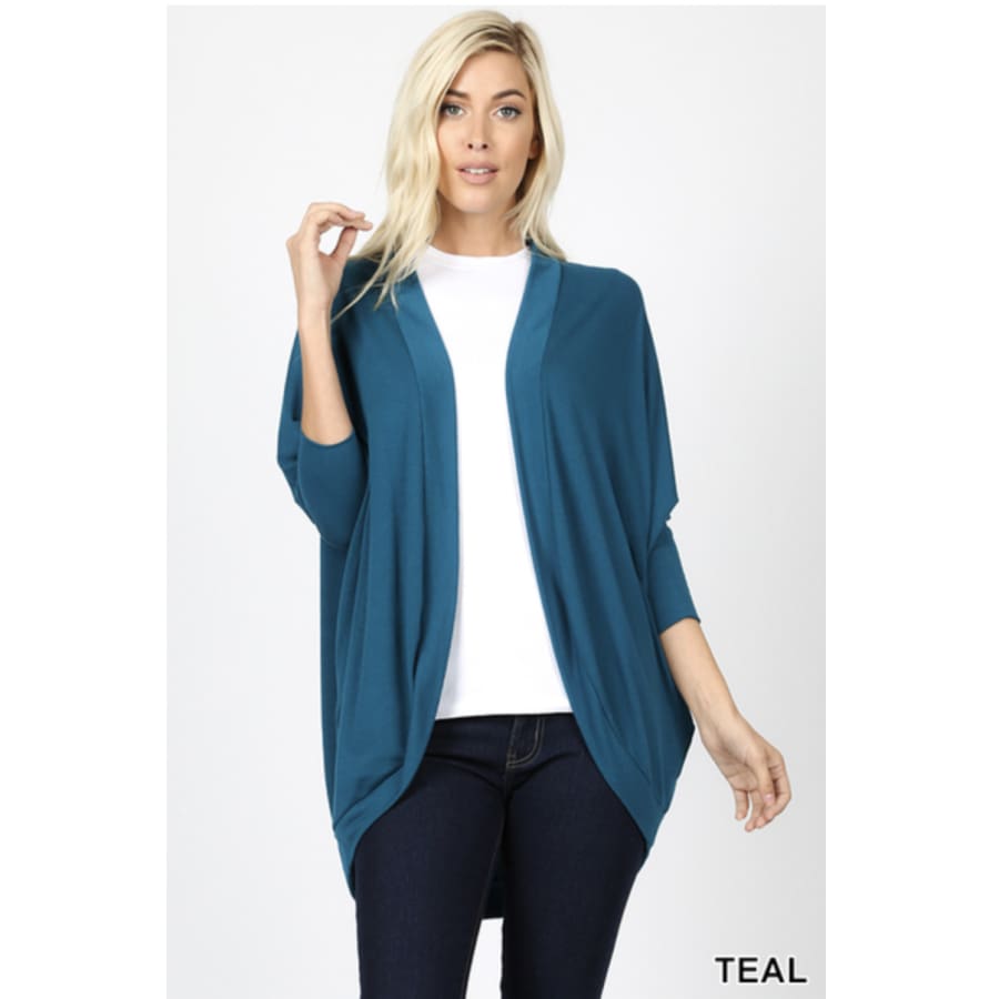 NEW! 3/4 Sleeve Crepe Cocoon Wrap Cardigan S / Teal Coverups
