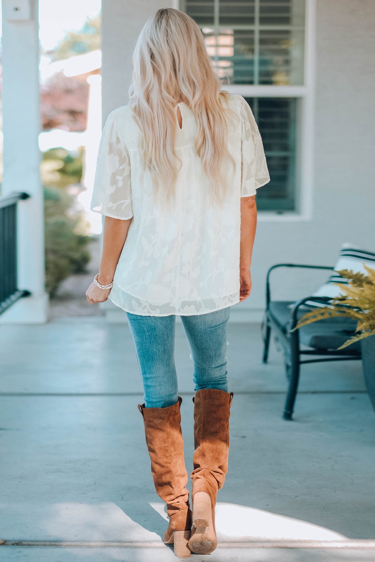 Green Floral Textured Ruffled Half Sleeve Babydoll Top