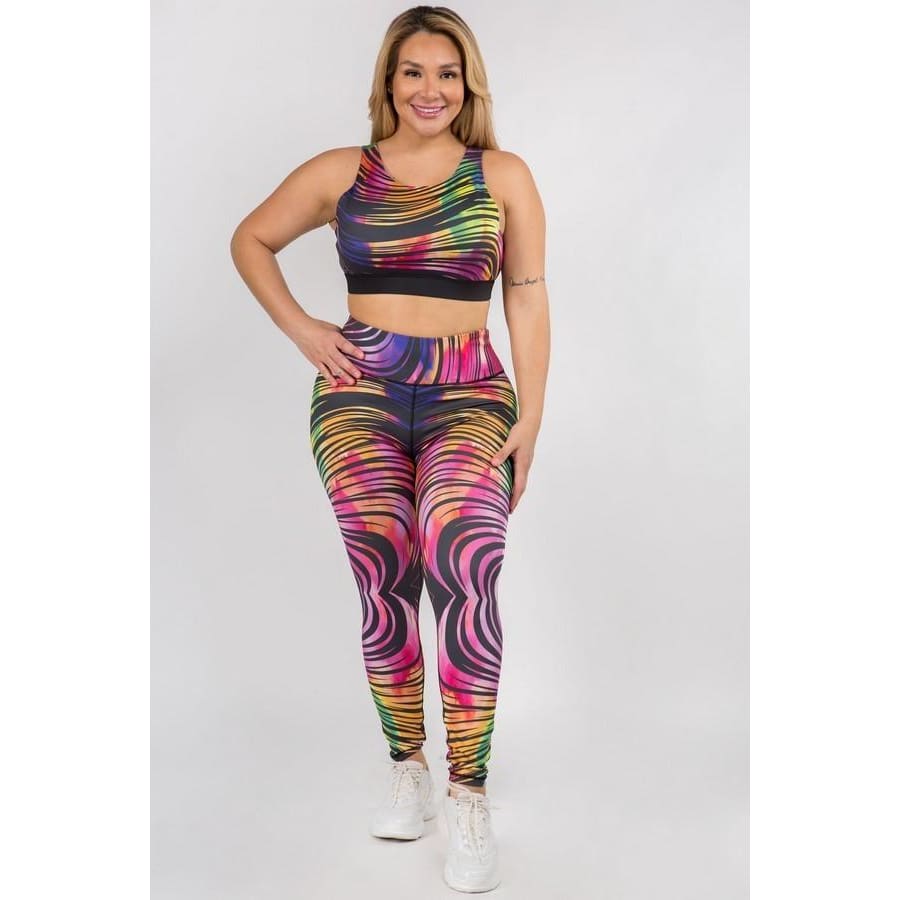 NEW! Rainbow Swirl Sports Crop Top and Leggings Set Active Wear