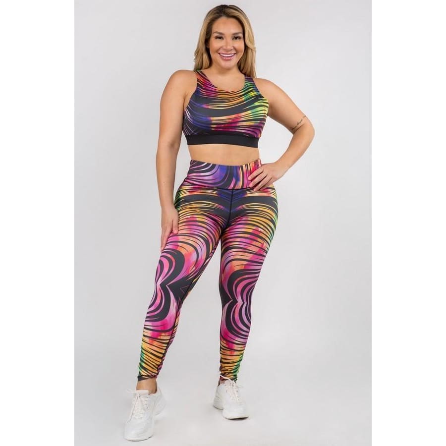 NEW! Rainbow Swirl Sports Crop Top and Leggings Set XL / Set Active Wear