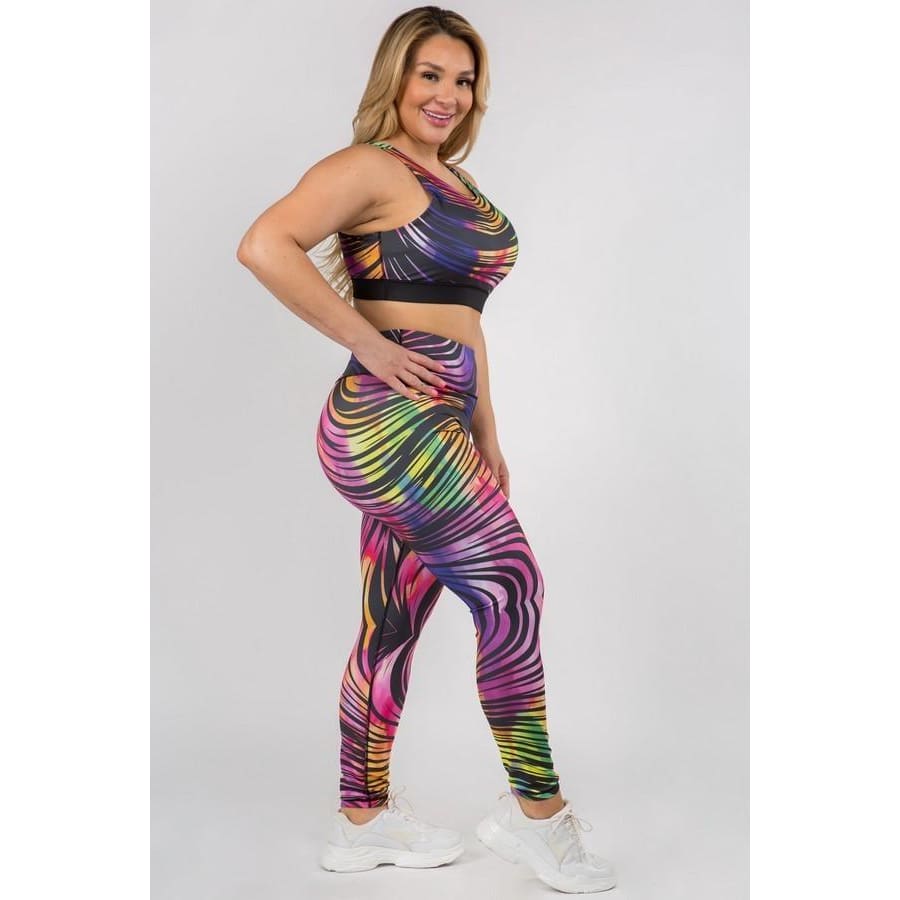 Sandee Rain Boutique - Active Sports Crop Top and Leggings with Compression  - Rainbow Swirl Yelete - Sandee Rain Boutique