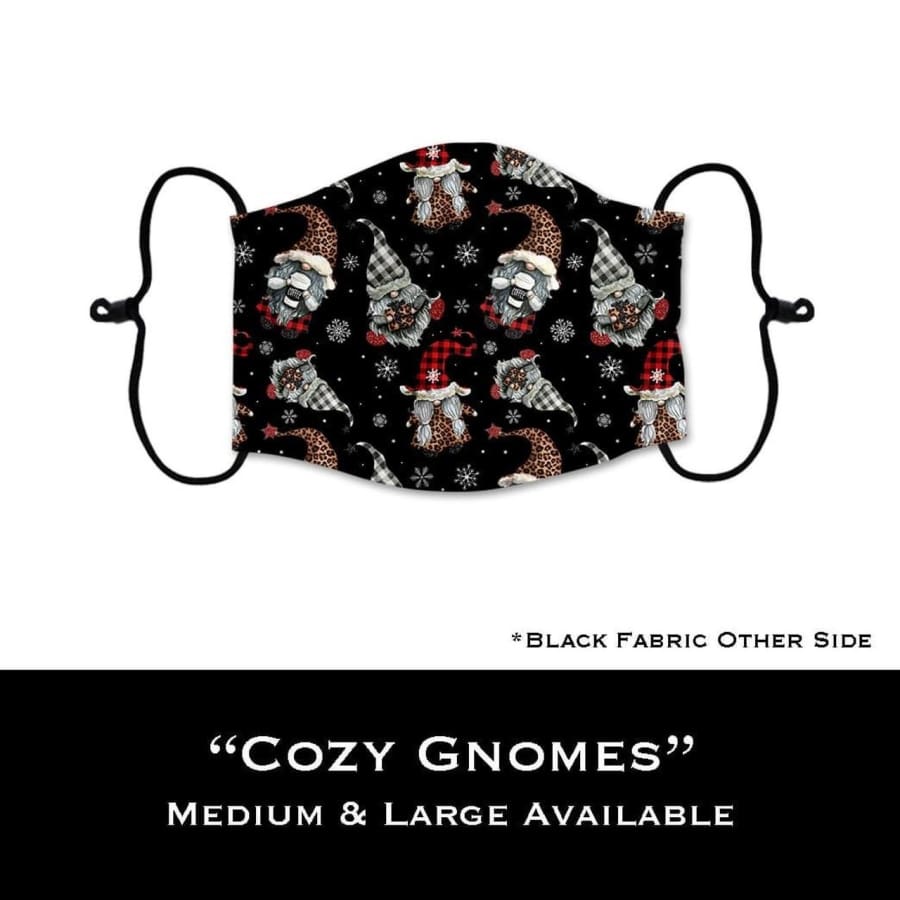 Coming Soon! NEW PRINTS! ADULT Custom Design Face Masks with filter pocket Cozy Gnomes / Adult Medium Face Cover
