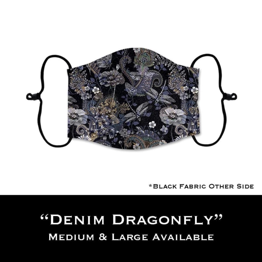 Coming Soon! NEW PRINTS! ADULT Custom Design Face Masks with filter pocket Denim Dragonfly / Adult Medium Face Cover