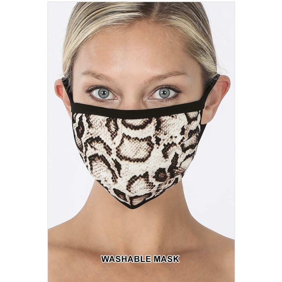 NEW! Assorted Animal Print Masks - Poly/Cotton with Cotton Lining Brown Snake Face Cover
