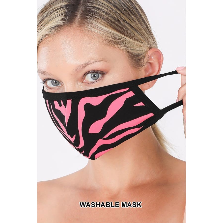 NEW! Assorted Print Masks - Poly/Cotton with Cotton Lining Bright Pink/Black Zebra Face Cover