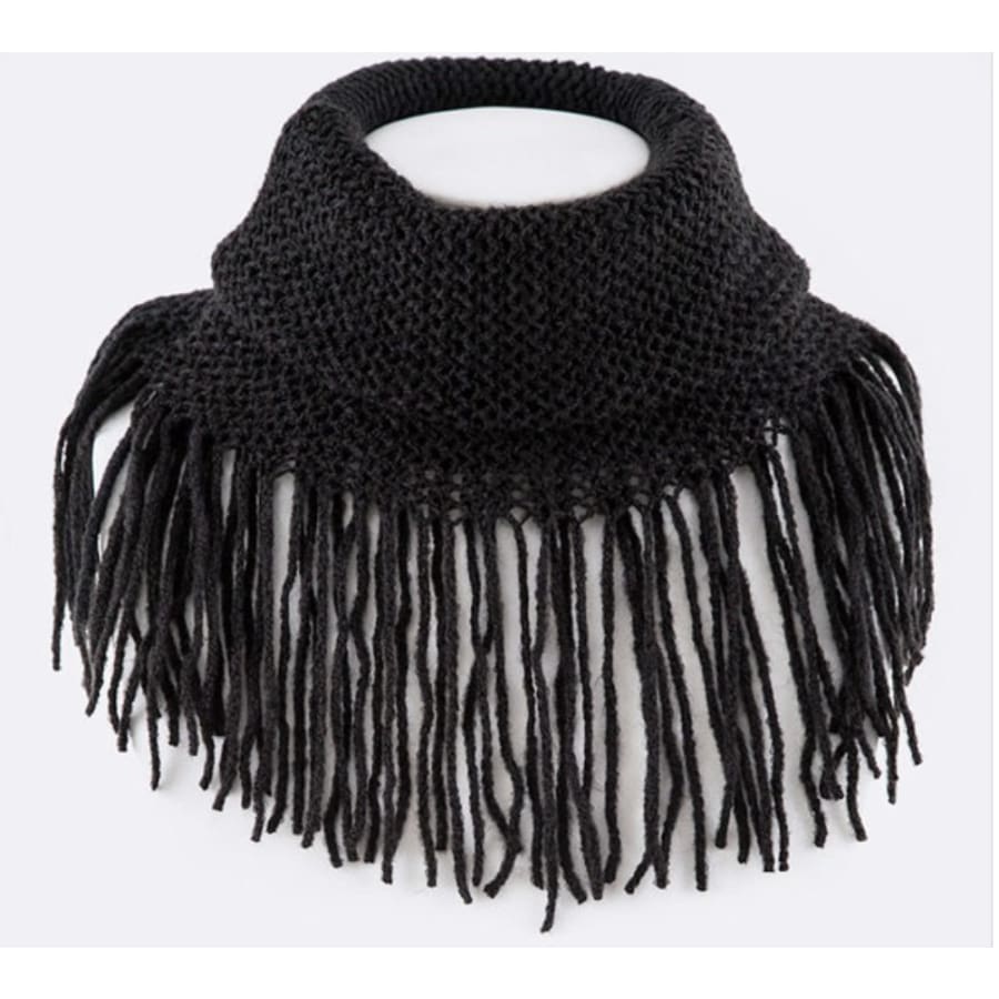 Base Knit Fringe Infinity Scarf Black Scarves