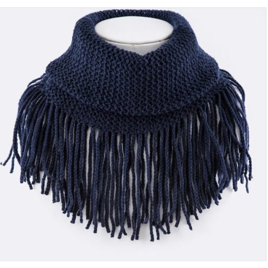 Base Knit Fringe Infinity Scarf Black Scarves