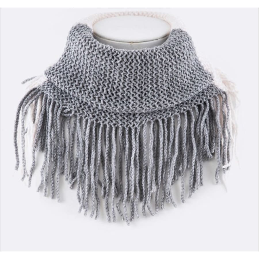 Base Knit Fringe Infinity Scarf Grey Scarves