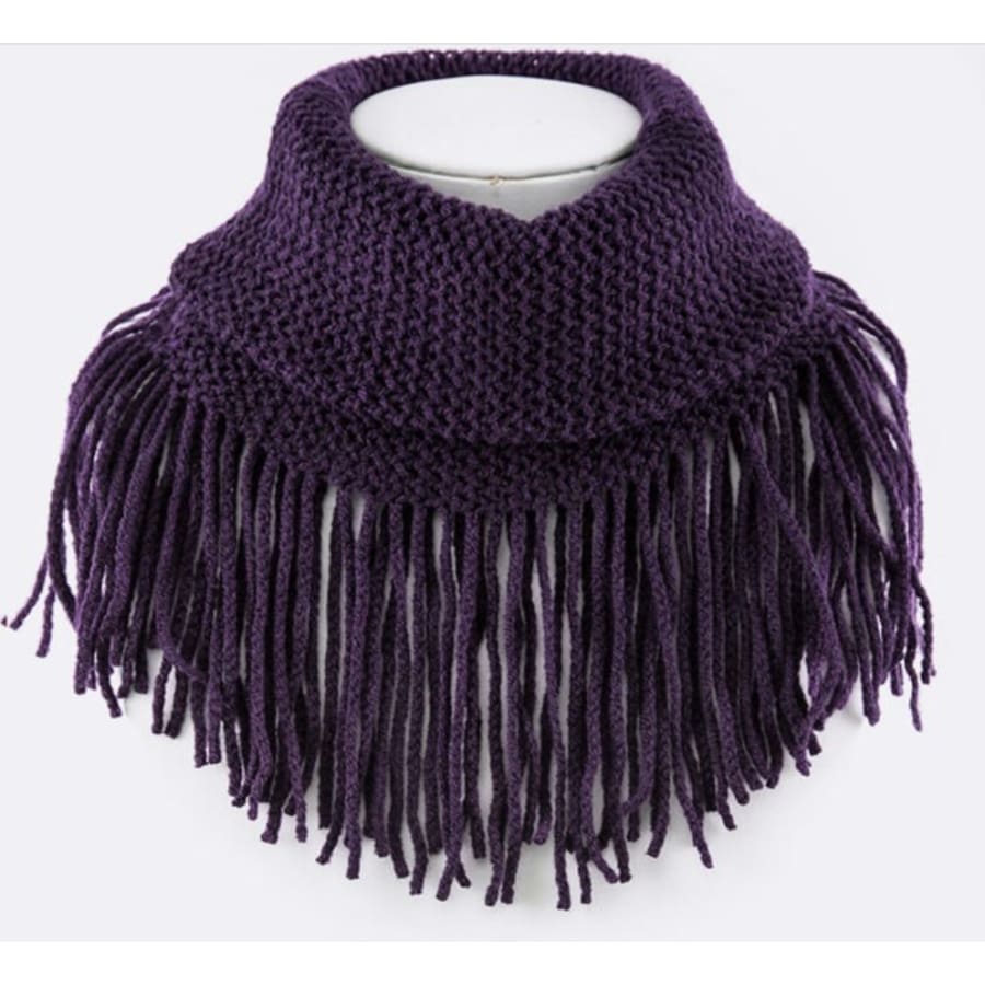 Base Knit Fringe Infinity Scarf Purple Scarves
