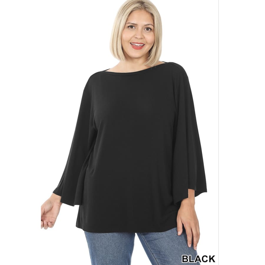 NEW! Bell Sleeve Top in Lightweight Soft Sweater Fabric Black / 1XL Tops