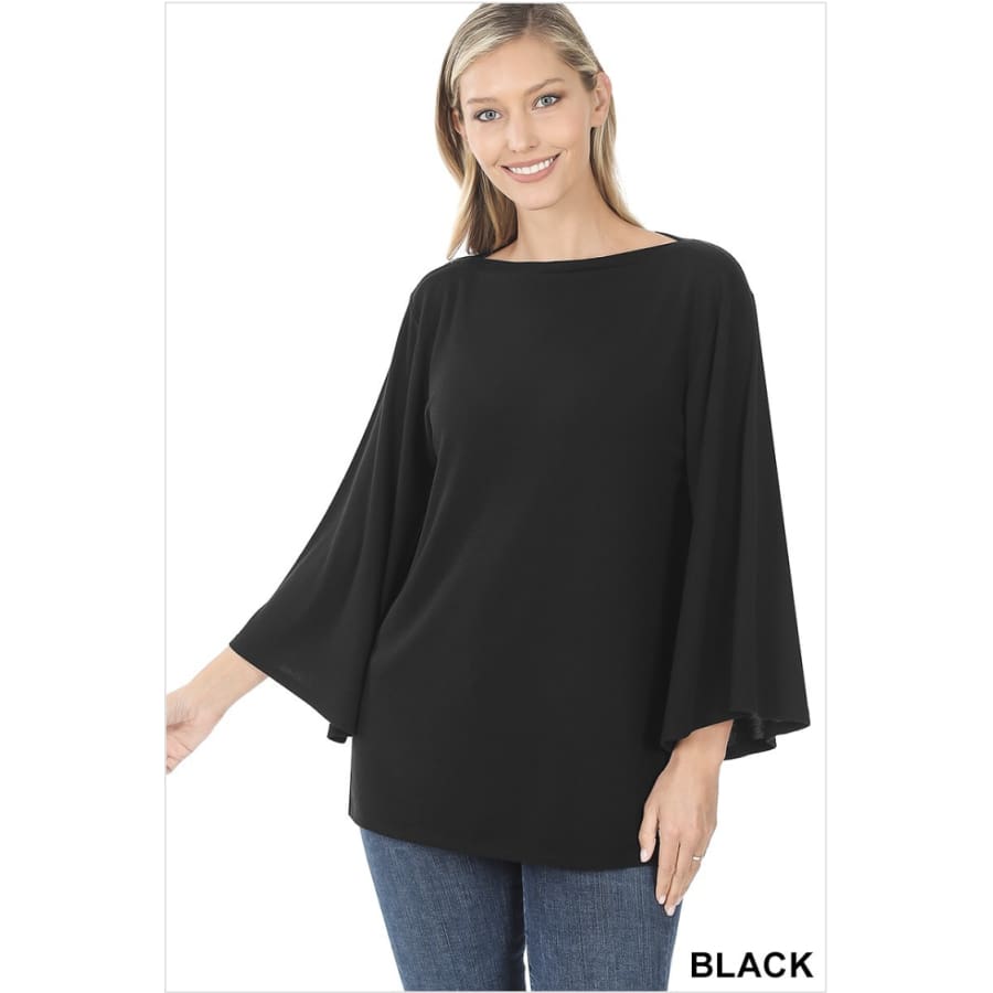 NEW! Bell Sleeve Top in Lightweight Soft Sweater Fabric Black / S Tops